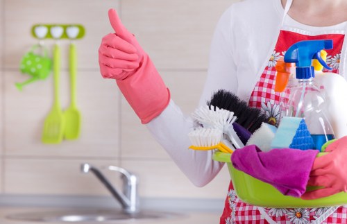Professional builders cleaning on renovated surfaces